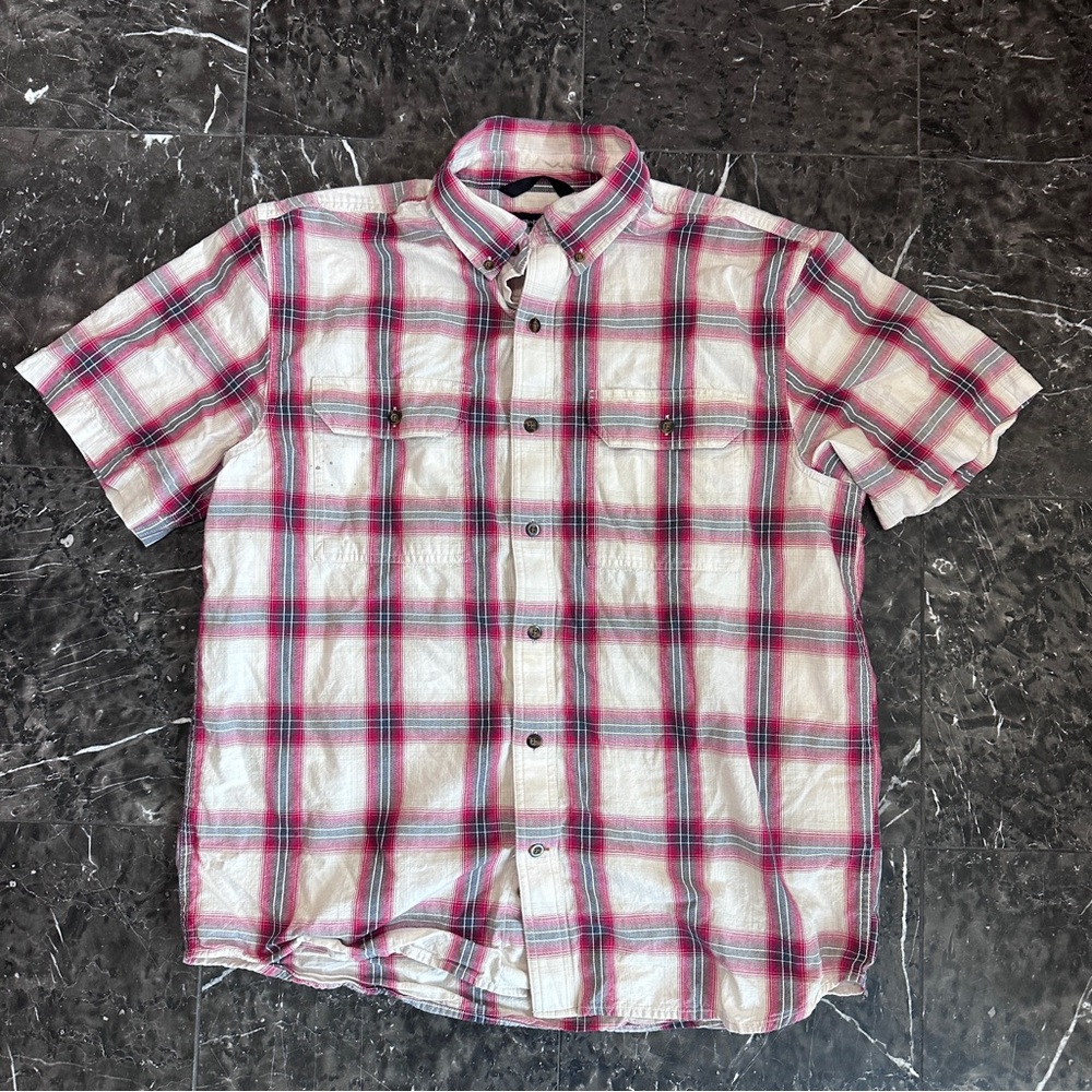 Carhartt Men’s Plaid Short Sleeve Shirt Red Cream L